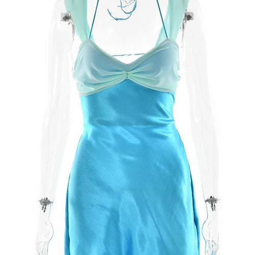 Load image into Gallery viewer, Sexy Spaghetti Strap Patchwork Satin Slimming Short Skirt Women Fashion Bareback Strap Bodycon Party Club Dress 2025 New
