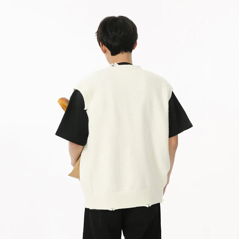 Korean Style Men's Tank Tops Knitting Solid Color V-neck Sleeveless Male Clothes Pullover Vest Minimalist Trend 9C6940