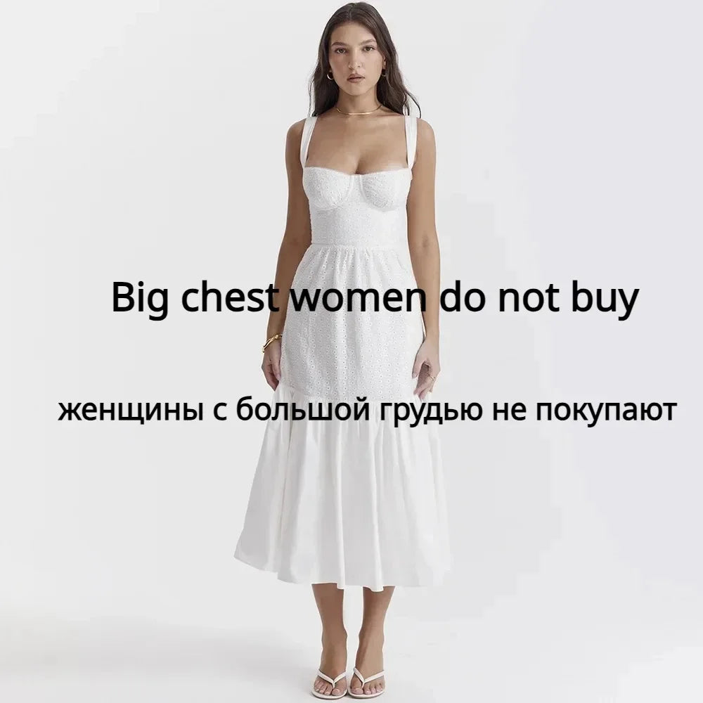 High Quality Summer Elegant and Pretty Women's Dresses White Cotton Blend Jacquard Dress Midi Vacation Party Dress