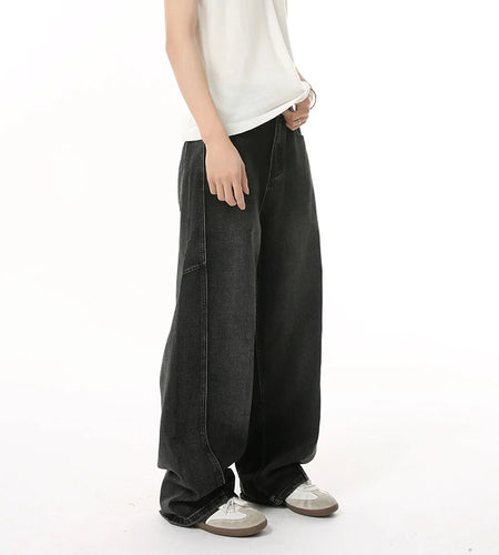 Men's  Jeans New Splicing Deconstruction Straight Wide Leg Gradient Color Trendy Male Denim Pants American Style 9W1845