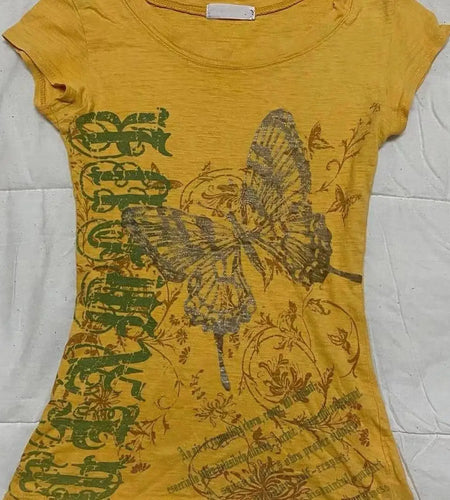 Summer Woman T Shirts Fashion Butterfly Print Tees Y2k Tops 2024 Ropa Mujer Short O-neck Camisetas Casual Tunic Sweet Tshirt