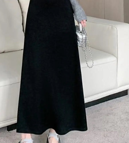 Vintage Fashion 2024 Women Autumn Winter Solid Festival Woolen Long Skirt Korean Style Temperament High Waist Knit Skirt Popular