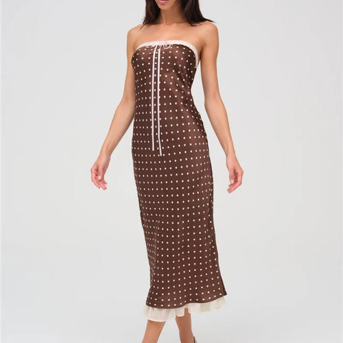 Load image into Gallery viewer, Lace Strapless Backless Sexy Midi Dress For Women Fashion Off-shoulder Sleeveless Bodycon Polka Dot Dress Elegant
