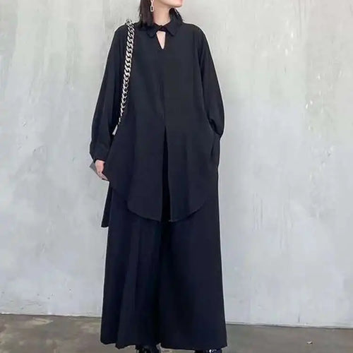 Load image into Gallery viewer, Wide Leg Pants Big Size Two Piece Suit New Lapel Long Sleeve Black Loose Fit Women Fashion Tide Spring Autumn 2025 1DF0685
