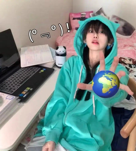 Embroidery Cat Anime Hoodie Women Long Sleeve Hooded Zipper Japanese Y2k Coat 2024 Ropa Mujer Casual Oversized Sweatshirts Tops