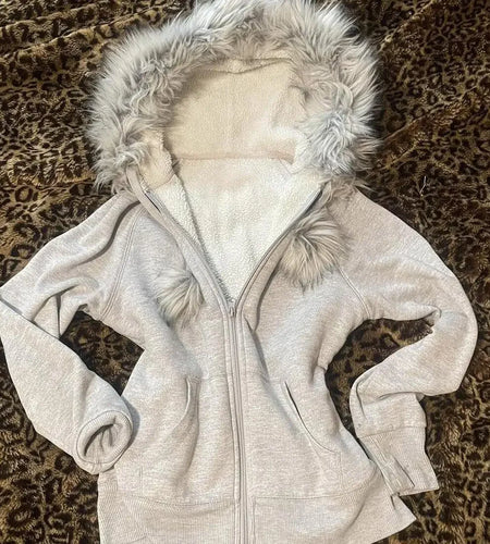 2024 Ropa Mujer Vintage Sweatshirts Coat Women's Clothing Furry Hooded Zip Up Y2k Hoodie Thicked Casual Fashion Hoodies Tops