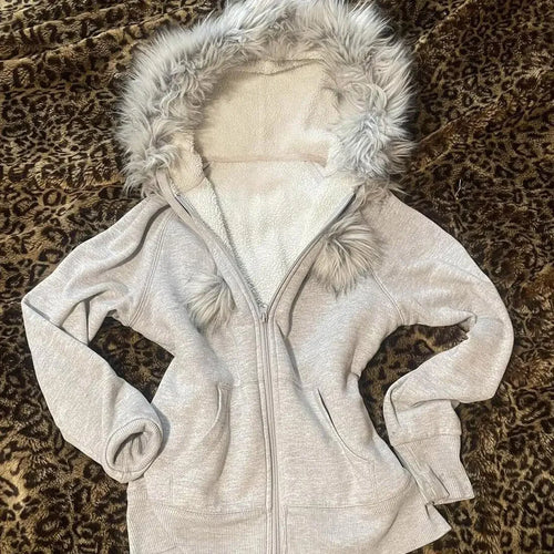 Load image into Gallery viewer, 2024 Ropa Mujer Vintage Sweatshirts Coat Women's Clothing Furry Hooded Zip Up Y2k Hoodie Thicked Casual Fashion Hoodies Tops
