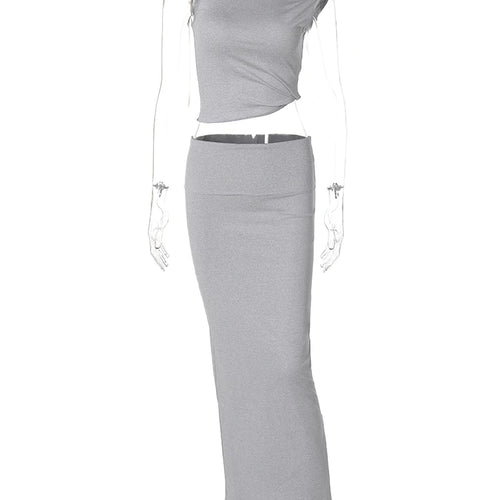 Load image into Gallery viewer, Fashion 2 Pcs Sets Solid Skew Collar Sleeveless Sexy Crop Tank Top Slit Maxi Skirt Summer Women Outfit Festival Party
