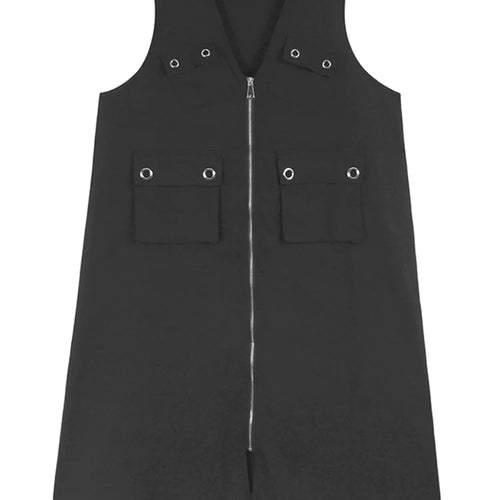 Load image into Gallery viewer, Women Black Zipper Pockets Spliced Big Size Midi Vest Dress New V-Neck Sleeveless Fashion Tide Spring Autumn 2025  1DJ1194
