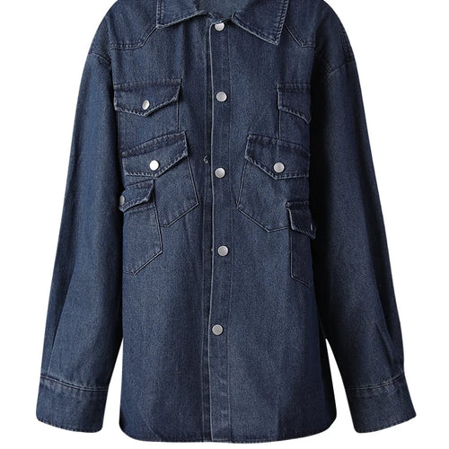 Load image into Gallery viewer, Blue Pockets Denim Big Size Casual Jacket New Lapel Long Sleeve Women Coat Fashion Tide Spring Autumn 2025 12C2135
