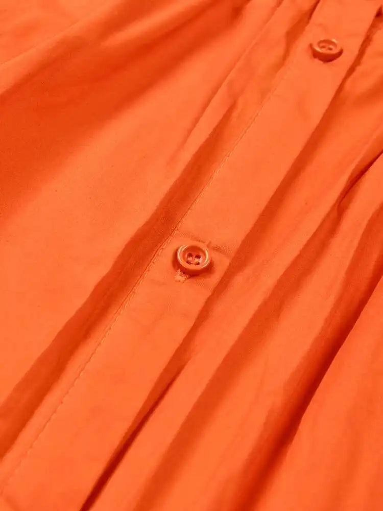 Women Orange Irregular Pleated Big Size Dress New Stand Collar Long Sleeve  Fashion Tide Spring Autumn 2025  1DF4807115