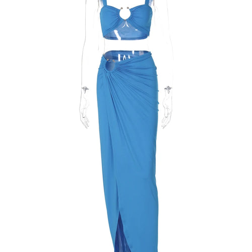 Load image into Gallery viewer, Straps Square Collar Draped Loops Crop Tank Top Sexy Slit Maxi Skirt 2 Piece Sets Spring New Festival Vacation Outfit
