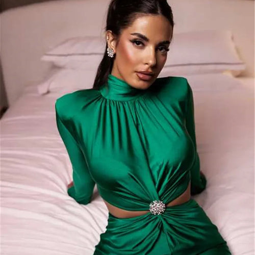 Load image into Gallery viewer, Elegant Hollow Out Sexy Maxi Dress For Women Autumn Winter New Turtleneck Long Sleeve Bodycon Club Party Evening Dress
