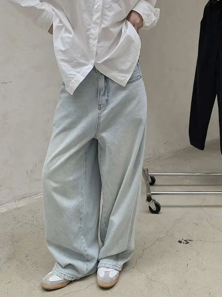 High Waist Light Blue Denim Long Casual Pocket Wide Leg Jeans New Women Trousers Fashion Tide Spring Autumn 2025 1DH8351