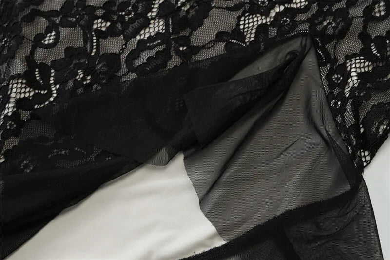 Mesh Lace Ruffled Sexy Maxi Dress For Women Gown Black Hollow Out Sleeveless Thigh High Split Club Long Dress Vestido