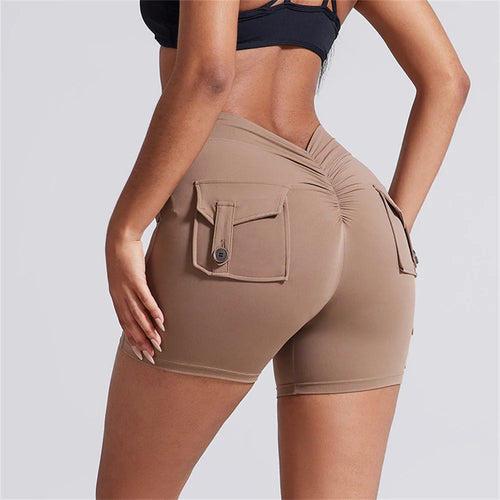 Load image into Gallery viewer, Deep V Back Yoga Shorts Women Pocket Scrunched Butt Gym Leggings High Waist Push Up Tights Sexy Booty Sports Shorts Fitness
