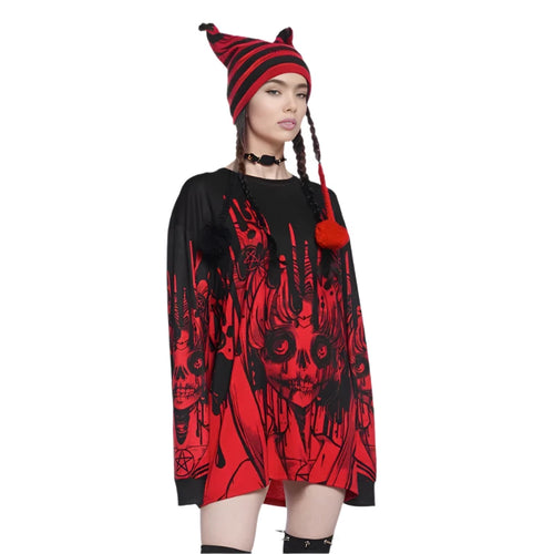 Load image into Gallery viewer, Halloween Graphic Baggy Hoodies Sweatshirts Y2k Emo Gothic Clothes Long Sleeve Tees Pullovers Women P85-CG32
