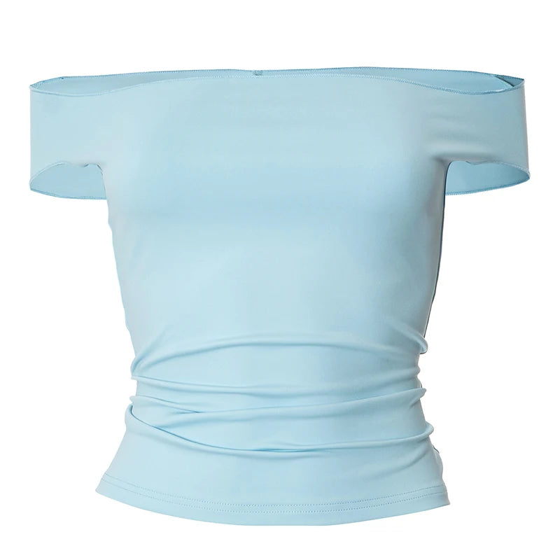 y2k Crop Tops Sexy Women Summer Clothes Solid Color Square Neck Short Sleeve T Shirts 2000s Clothing Club Streetwear