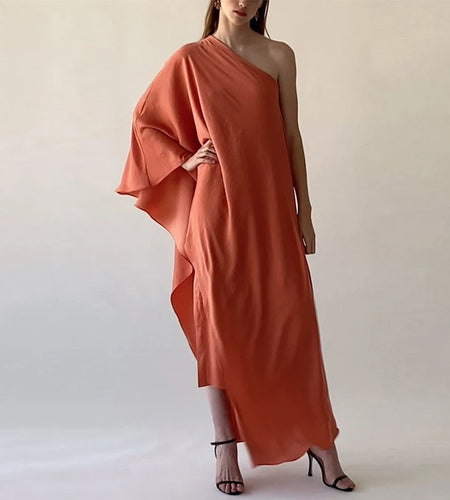 Muslim Women's Fashion Dubai Abaya Dresses 2025 Summer Autumn Loose Asymmetric One-shoulder Long Dresses for Woman