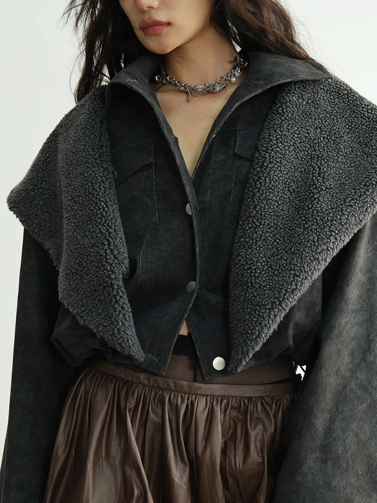 Gray Thick Double Layers Big Size Short Jacket New Hooded Long Sleeve Women Coat Fashion Tide Autumn Winter 2025 1DH8273