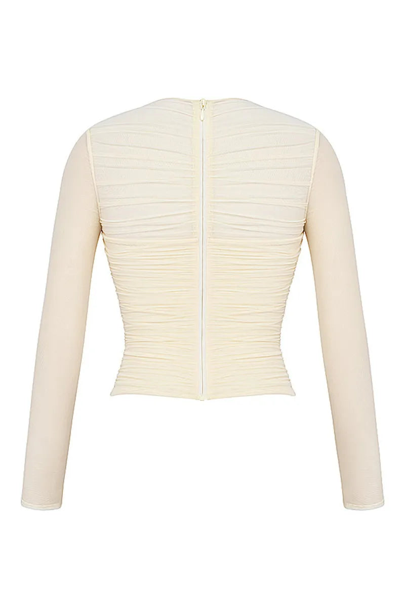 Sheer Mesh Long Sleeve Sexy T-shirt Women 2023 Autumn New V Neck Zipper Layered Skinny Club Party Sexy Tops