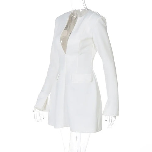 Load image into Gallery viewer, Deep V Neck Long Sleeve Sexy Mini Dress For Women Fashion Two Pocket High Waist A-line Club Party Sexy Dress Elegant
