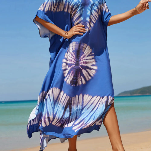 Load image into Gallery viewer, Colorful Kaftan Tunic Beach Cover Up Cover-ups Beach Dress Beach Wear Beachwear Loose Maxi Dress Female Women V4428
