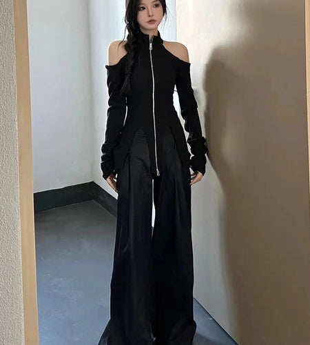 Sexy Fairy Off-the-shoulder Streetwear Slim T-shirts Grunge Knitted Y2k Aesthetic Tees Harajuku Vintage Casual Split Tops Women