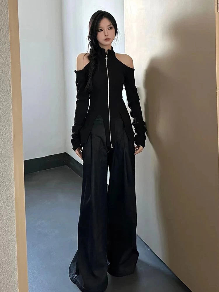 Sexy Fairy Off-the-shoulder Streetwear Slim T-shirts Grunge Knitted Y2k Aesthetic Tees Harajuku Vintage Casual Split Tops Women