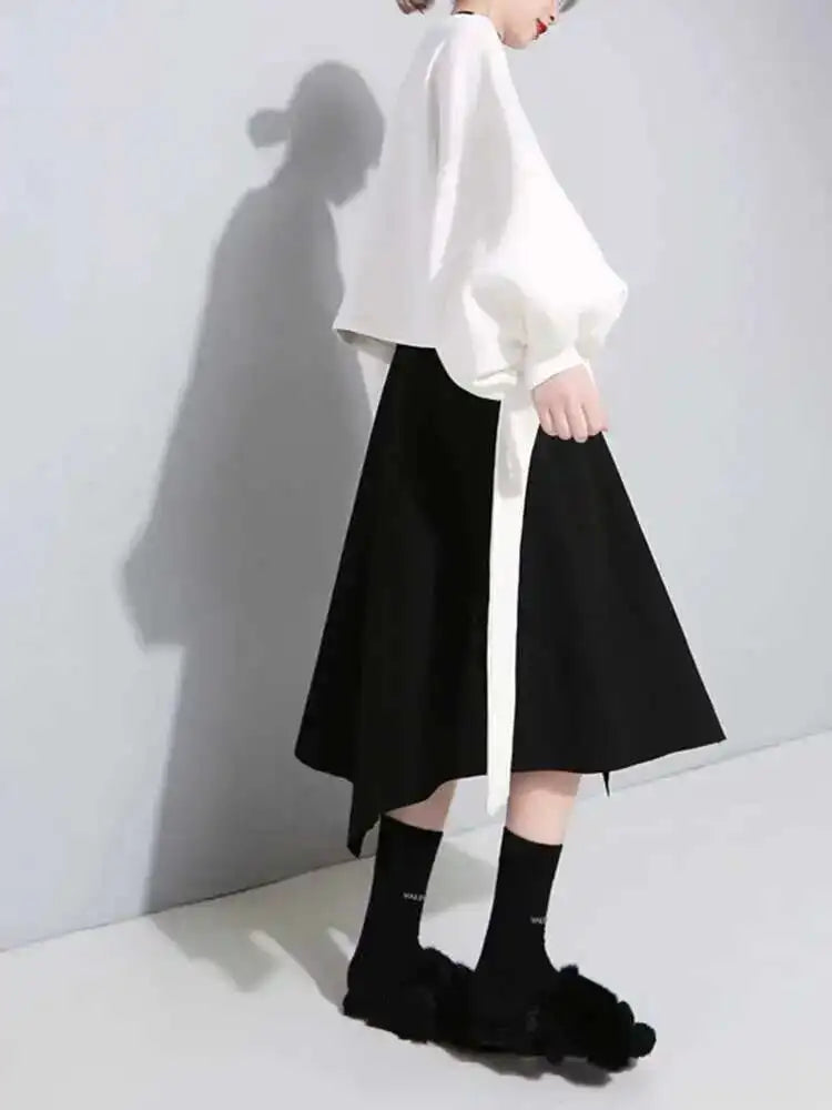 Loose Fit Back Bow Sweatshirt New Round Neck Long Lantern Sleeve Women Big Size Fashion Tide Spring Autumn 2025 JE141