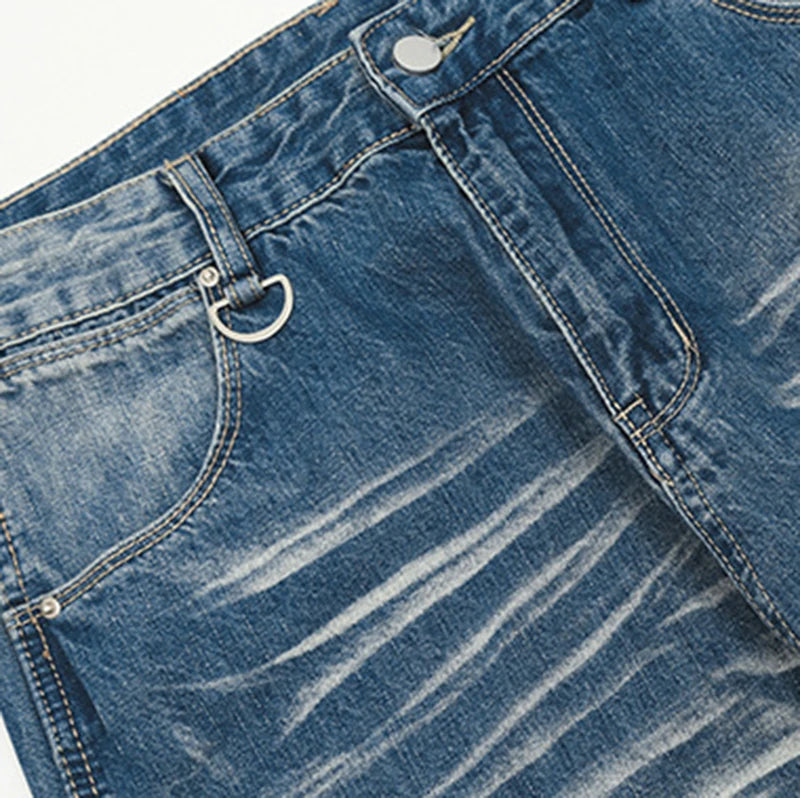 Men's Jeans New Summer Cat Whisker Washed Trendy Straight Wide Leg Stylish Gradient Color Male Causal Trousers 9W1968