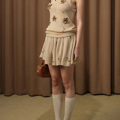 Load image into Gallery viewer, Hit Color Spliced Appliques Slimming Dresses For Women O Neck Sleeveless Vest High Waist Elegant Skirt Sets Female
