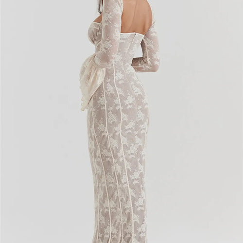 Load image into Gallery viewer, Lace Print Long Flare Sleeve Sexy Maxi Dress For Women Fashion Square Collar Backless Bodycon Club Party Sexy Dress
