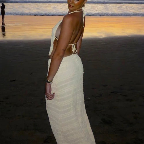 Load image into Gallery viewer, Chiffon Lace Sexy Skirt Two Piece Sets Women Halter Crop Tops And Maxi Skirt Ladies Fashion Woman Long Dress Set
