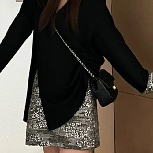 Load image into Gallery viewer, Hit Color Slimming Mini Dresses For Women V Neck Long Sleeve High Waist Temperament Dress Female Fashion Style New
