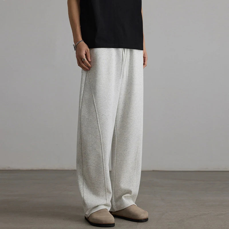 Men's Sweatpants New Threedimensional Cut Curved Knife Pants Elastic Waist Straight Leg Trendy Male Causal Bottoms 9W1904