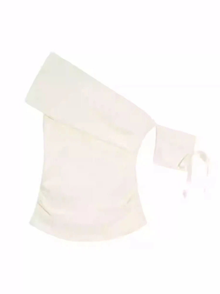 Women Vintage Skew Collar Cropped Tees Y2k Aesthetic Summer Bodycon Pleated T Shirts 2025 Harajuku Fairy Solid Bow Grunge Tops