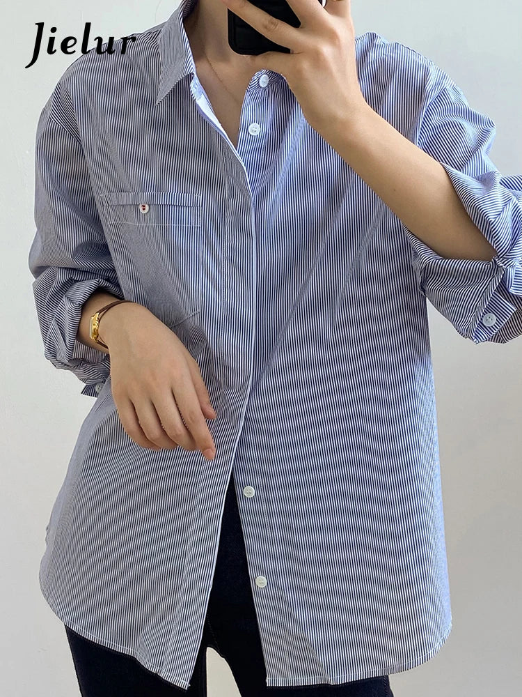 Striped Slim Loose New Women's Shirt Turn-down Collar Single Breasted Summer Female Shirts Summer Casual Office Ladies