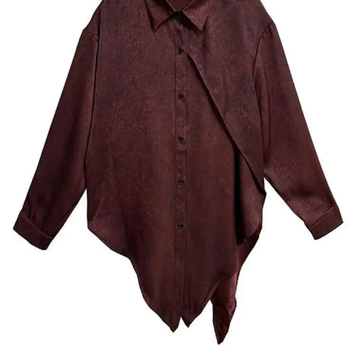 Load image into Gallery viewer, Women Red Irregular Hem Back Slit Big Size Blouse New Lapel Long Sleeve Shirt Fashion Tide Spring Autumn 2025 1DH9230
