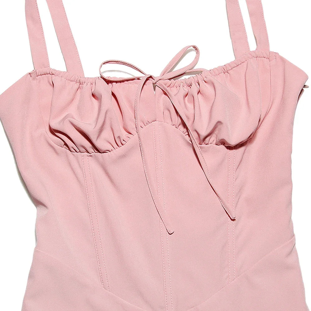 Summer Spaghetti Strap Midi Dress Elegant Long Lace Up Party Go Out Holiday Dress Balck Casual Dress for Women 2023