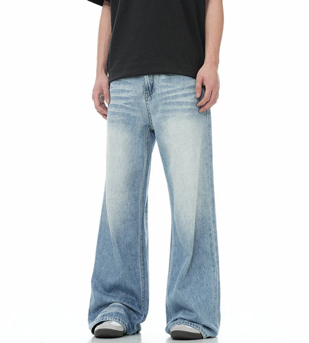 Men's Jeasn New High Street American Style Gradient Color Washed Trendy Loose Straight Leg Denim Pants Summer 9W1730