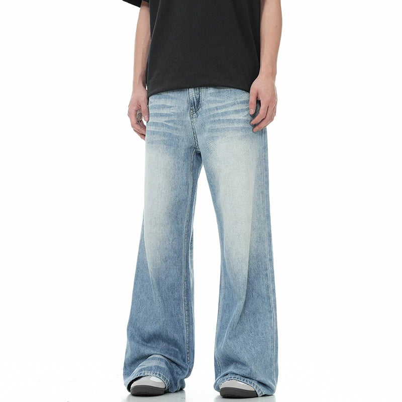 Men's Jeasn New High Street American Style Gradient Color Washed Trendy Loose Straight Leg Denim Pants Summer 9W1730