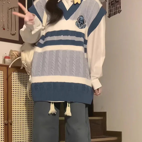 Load image into Gallery viewer, Autumn Grunge Loose Knitted Women's Tanks Casual All Match Sleeveless Pullovers Y2k Aesthetic Harajuku Streetwear Sweater Vest
