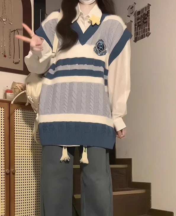 Autumn Grunge Loose Knitted Women's Tanks Casual All Match Sleeveless Pullovers Y2k Aesthetic Harajuku Streetwear Sweater Vest