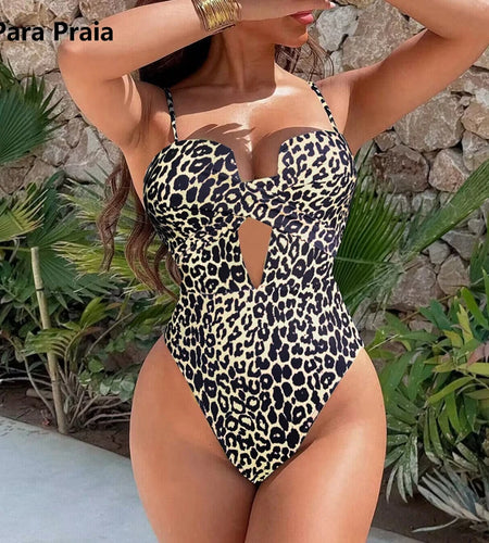Sexy Leopard Women One Piece Swimsuit Female Swimwear Hollow Out Monokini Swimming Suit High Waist Beachwear