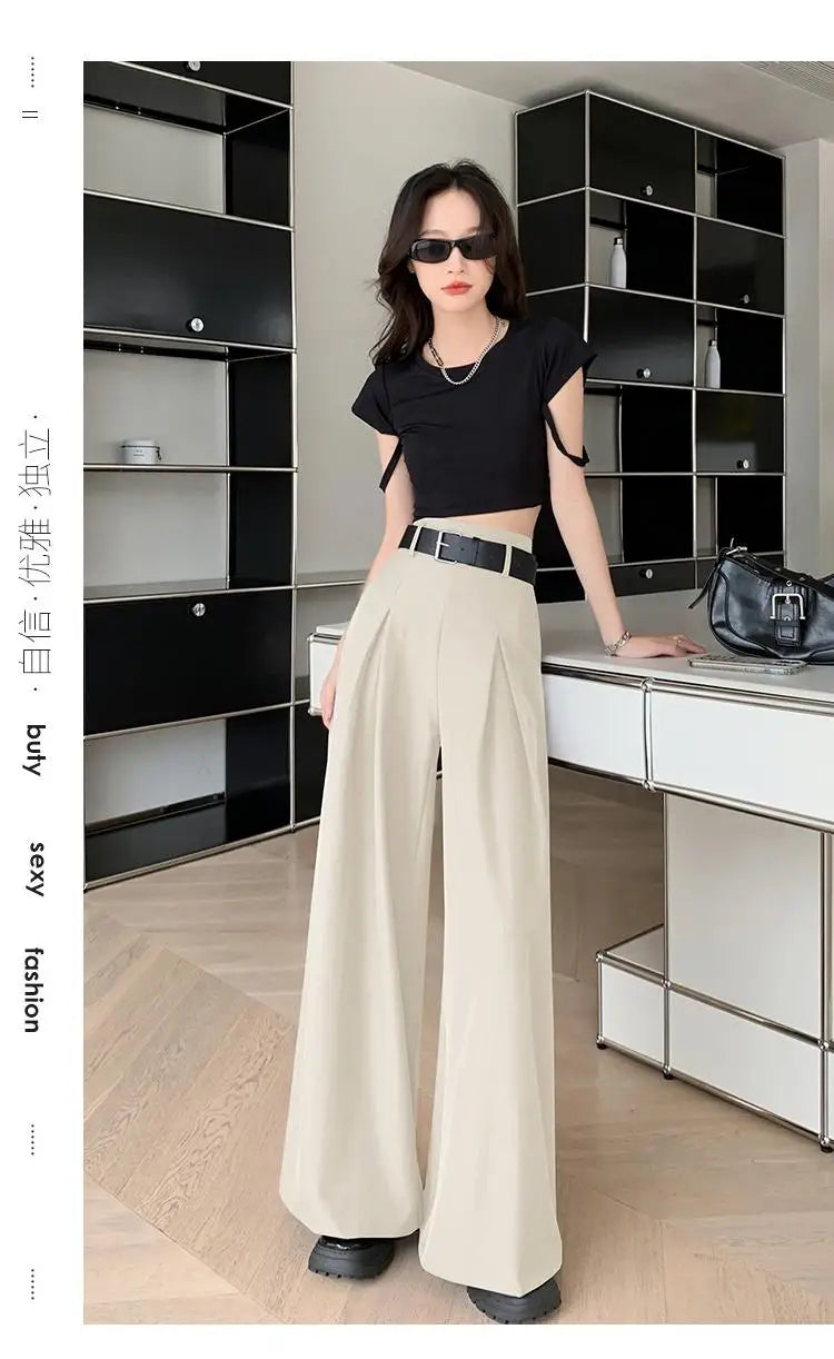 Solid High Waist Casual Suit Long Pants Women's Straight Wide Leg Trousers Slim Summer 2024 New Loose Versatile Fashion Popular