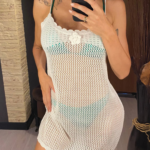 Load image into Gallery viewer, 3 Colors Hollow Out Backless Crochet Knitted Tunic Beach Cover Up Cover-ups Beach Dress Beach Wear Beachwear Female Women V5632
