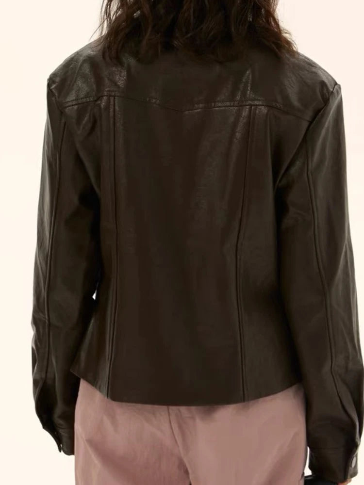 Autumn Harajuku Vintage Bomber Jacket Women Clothes Streetwear Casual Outwear 2025 Ropa Mujer Loose PU Coat Y2k Aesthetic Tops