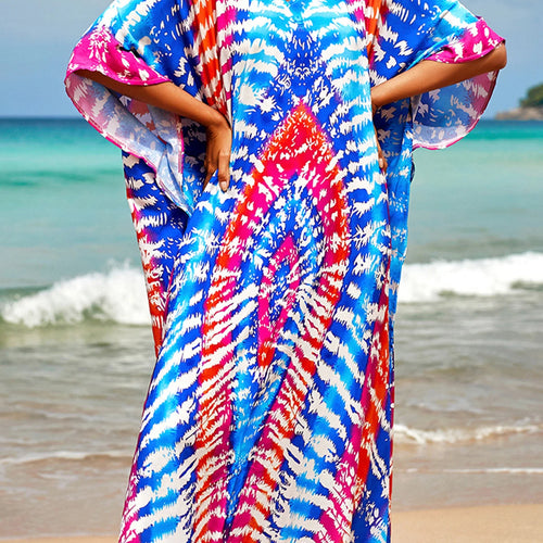 Load image into Gallery viewer, Colorful Kaftan Tunic Beach Cover Up Cover-ups Beach Dress Beach Wear Beachwear Loose Maxi Dress Female Women V4428
