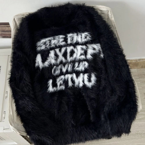 Load image into Gallery viewer, Loose Mohair Sweater Men and Women Y2k Aesthetic Knitted Punk Vintage Pullover Sueter Mujer Harajuku Letter Print Grunge Jumpers
